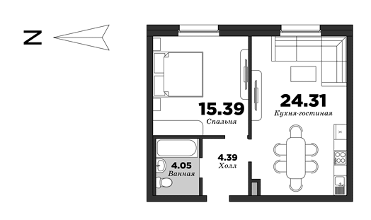 NEVA HAUS, Корпус 1, 1 спальня, 48.14 м² | планировка элитных квартир Санкт-Петербурга | М16